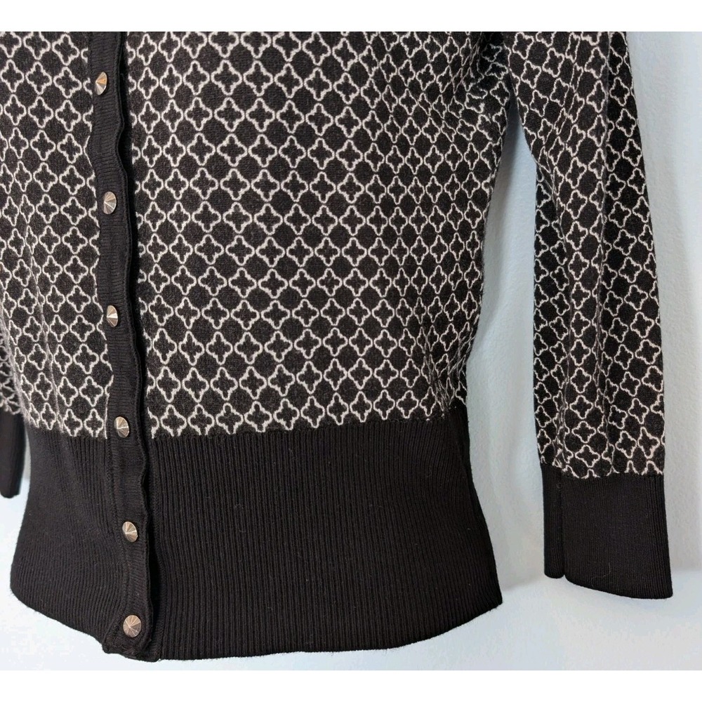 Premise Snap Close Cardigan Sweater Women's XS 3/4 Sleeve Black White Geometric - Picture 3 of 12